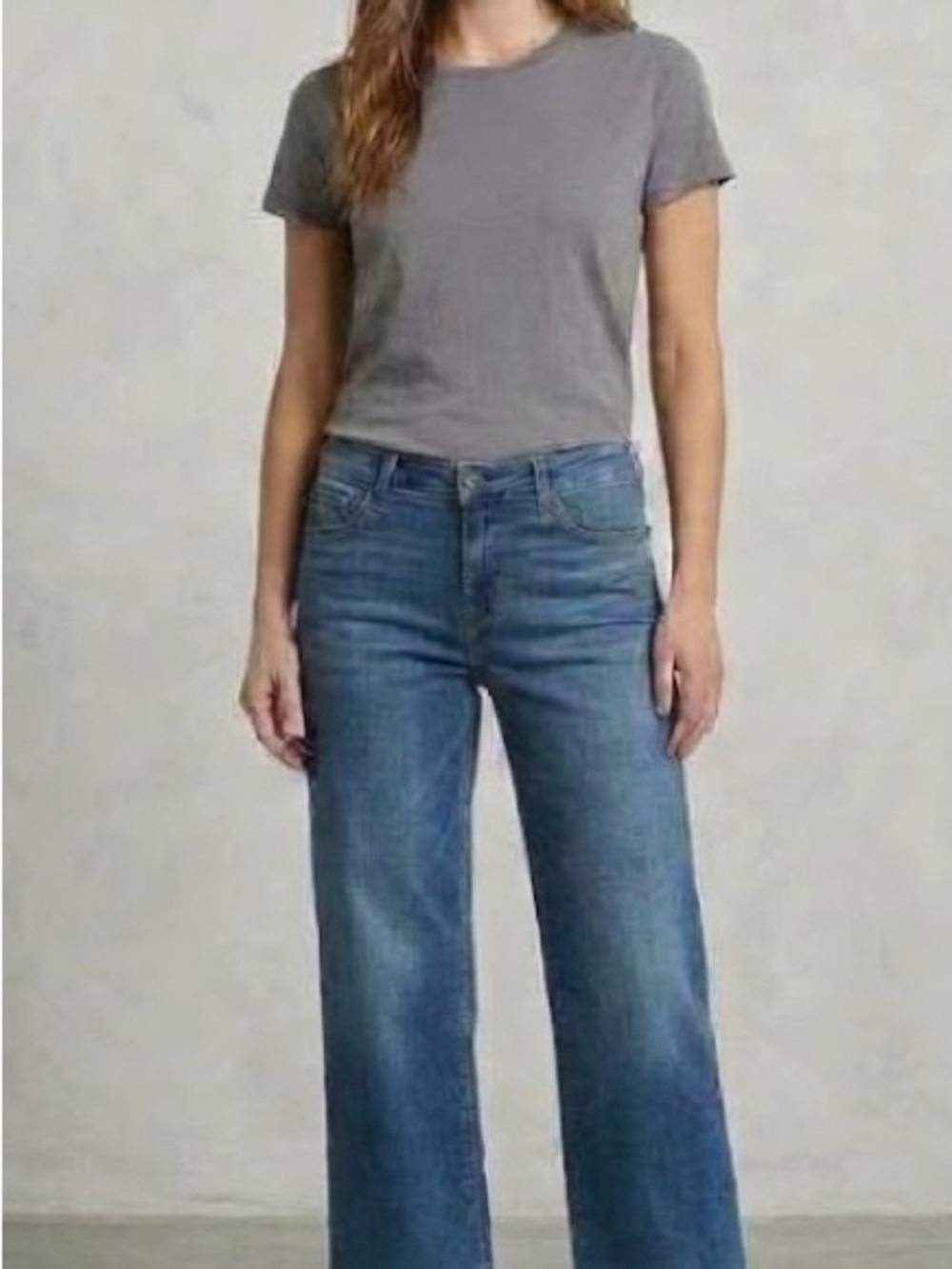 99% Cotton Lucky Brand Mid-Blue Cropped Wide-Leg Jeans